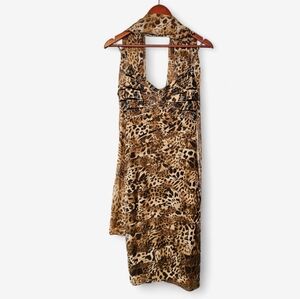 Vintage Chetta B. 100% Silk Beaded Ruched Leopard Print Mini Dress & Scarf 4